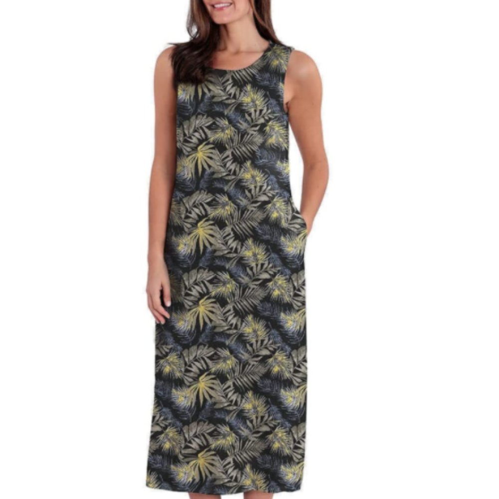 NWT Brigg Womens Linen Blend Relaxed Fit Lightweight Black Floral Dress $60 X103